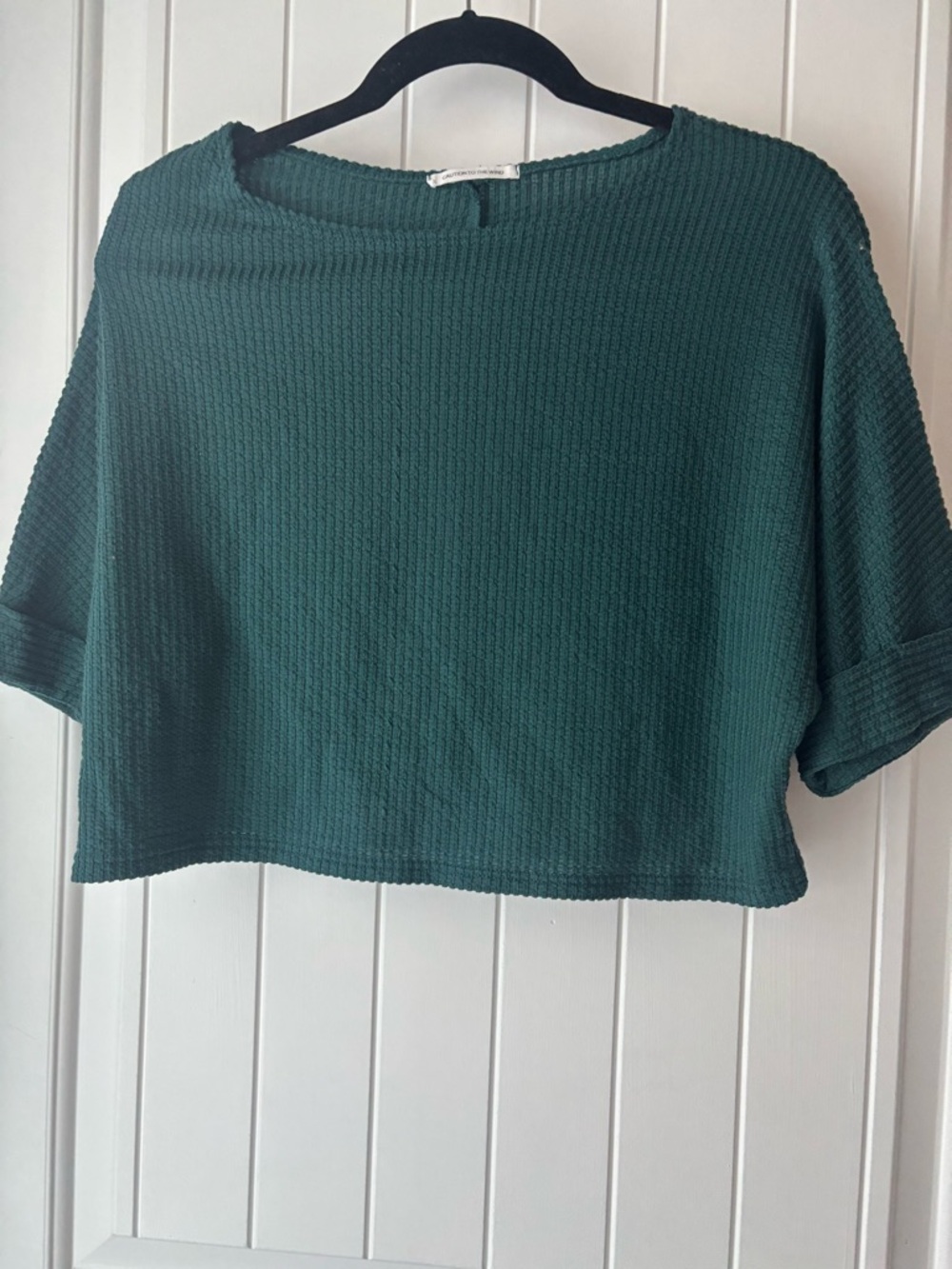 Caution to Boxy Knit Cropped Top in Deep Teal